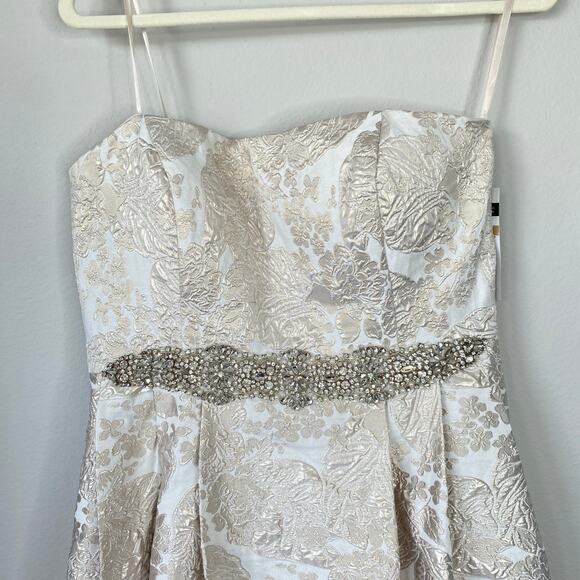 CACHET NY Ball Gown Dress Size 12 Brocade Gold Cream Princess New NWT High Low - Picture 4 of 9